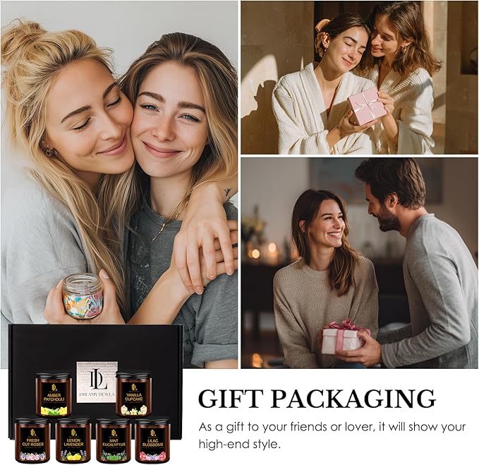 6 Pack Candles for Home Scented, Scented Candles Gifts Set for Women Men, 42 oz Soy Candle Set, Scents of Fresh Cut Roses/Lemon Lavender/Vanilla Cupcake/Amber Patchouli/Lilac Blossoms/Mint Eucalyptus