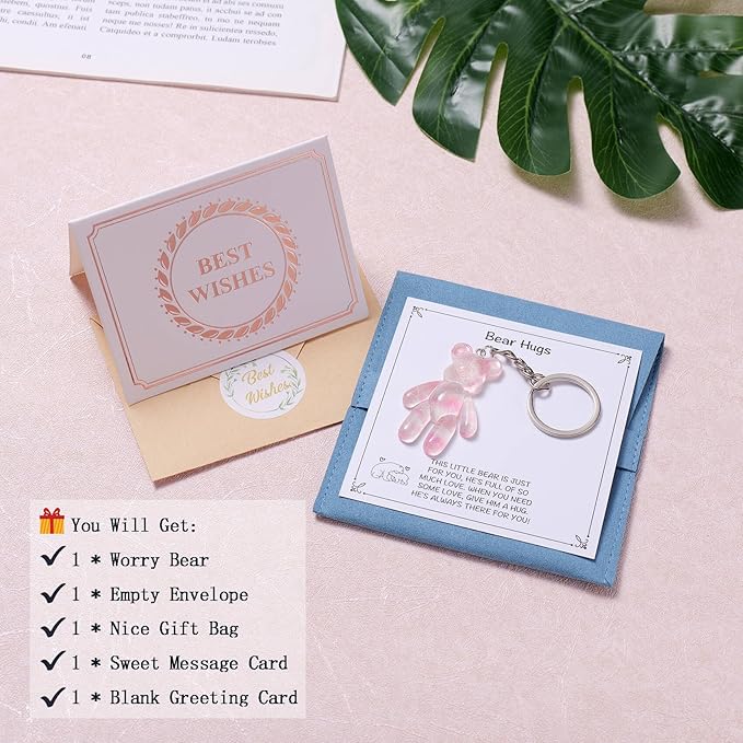 Pocket Bear Hug, Anxiety Relief Gifts for Women Men, Mental Health Positivity Gifts for Anxious Friend, Thinking of You Gift, Comforting Gift for Son Daughter Back to School, Light Pink