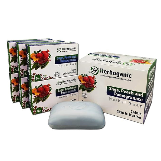 HERBOGANIC Sage Peach and Pomegranate Herbal Soap | Pack of 6 of 5oz soap Bar | Ideal for Men and Women, Soothing and Nourishing Soap for Moisturization