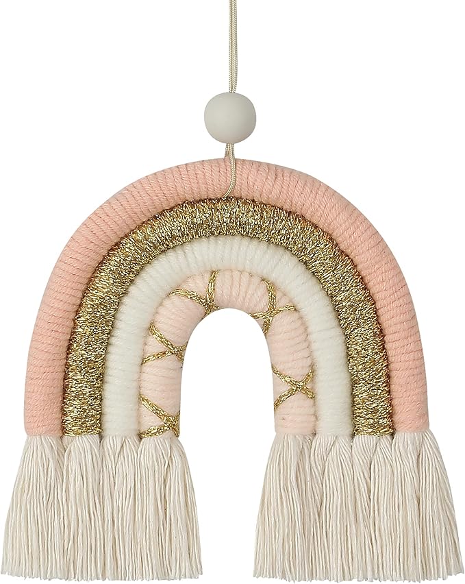 BOHO GARDEN Macrame Rainbow Charm - Essential Oil Diffuser for Cars, Baby Nursery, Children’s Bedroom & Home Decor - Colorful Decorative Hanging Air Freshener & Accessories - 3.5x4 - Rose Gold