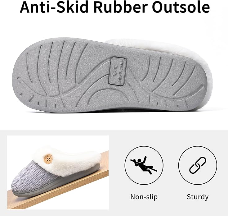 Evshine Warm Knit House Slippers for Women Comfy Wool-Like Lined Chenille Slippers with Memory Foam and Indoor Outdoor Soles