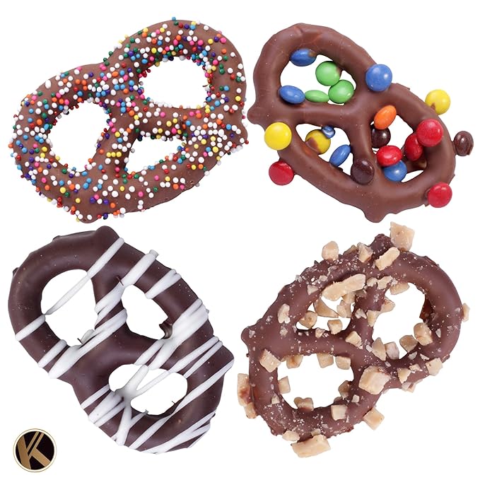 KREMERY Creamy Chocolate Cravings - Diwali Sweets Hamper Chocolate Covered Pretzel Twists Gift Basket, in Sectional Gift Box (12 Pretzels, Assorted Sweet Toppings)