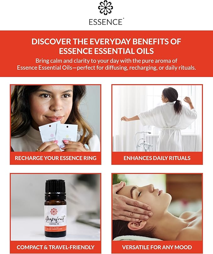 Essence Grapefruit Essential Oil – 100% Pure & Therapeutic Grade – Perfect for Aromatherapy, Diffusers & Recharging Essence Nasal Diffuser Rings – Natural Stress & Mood Support (5mL)