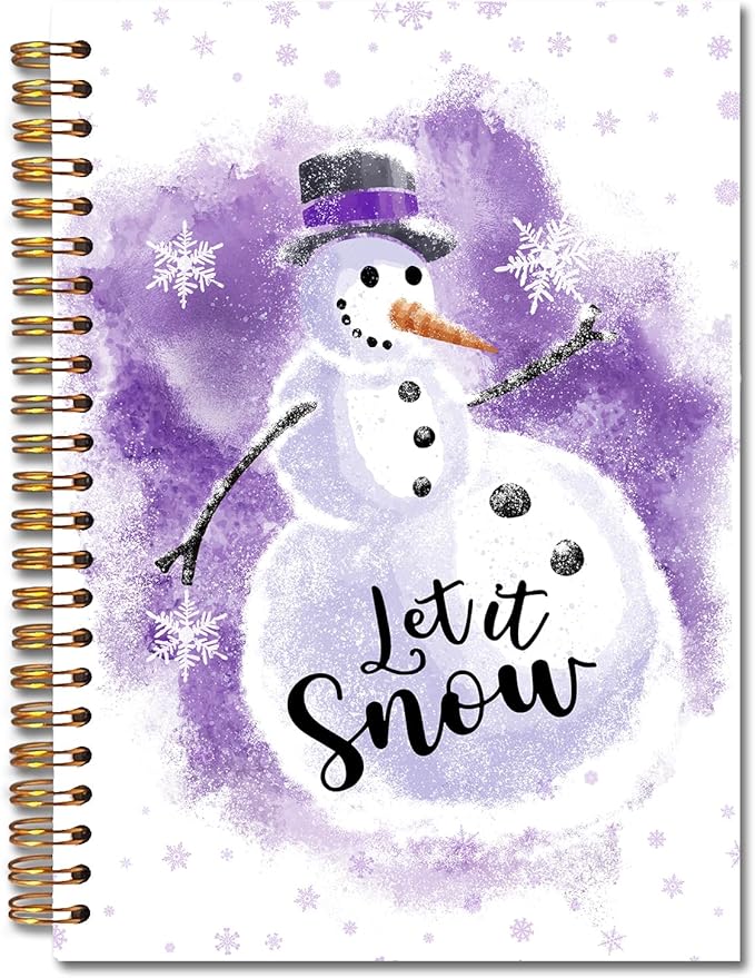 Exqcom Purple Christmas Snowman Spiral Notebook Gifts, Winter Snowflake Journal for Women, Let It Snow Cute Snowman Winter Christmas Hardcover Notebook Journal Office School Supplies, 5.5x8.3 Inch