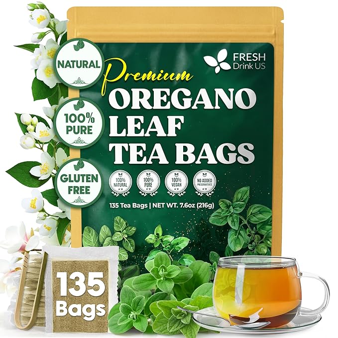 FreshDrinkUS, Oregano Leaf Tea | 135 Tea Bags – Pure Herbal Infusion from Origanum vulgare - Naturally Bold & Aromatic Flavor - Premium Quality, Sustainably Sourced. Vegan