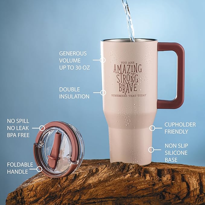 DIVERSEBEE 30 oz Insulated Stainless Steel Tumbler with Lid, Inspirational Birthday Thank You Gifts for Women, Mom, Wife, Girlfriend, Teacher, Her, Nurses, Best Friend, Travel Mug (Blush)