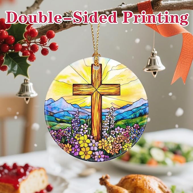 Christmas Ornament, Christmas Decoration, Ceramic-Style Cross Ornament, Heirloom Keepsakes, Holiday Ornaments, Religious Gifts, Unique Xmas Gift, Christian Gifts, Gift Idea
