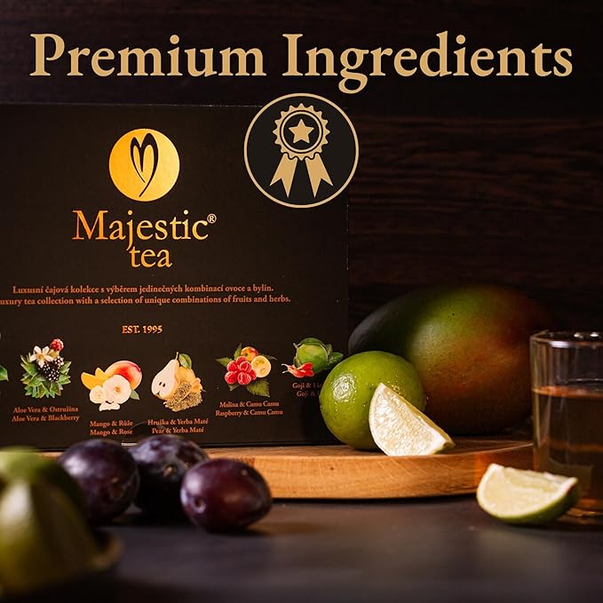 Biogena Majestic Tea Assortment Gift Box Flavored Fruit, Herbal Tea Sampler Box - (6x10 Tea Bags Variety Pack)