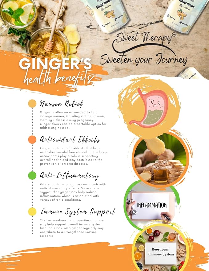 Sweet Therapy Delicious Ginger Chews Sugar Free - Sugar free ginger candy - Sugar free Candy -Sugar free snacks -Zero sugar candy - Calorie free candy