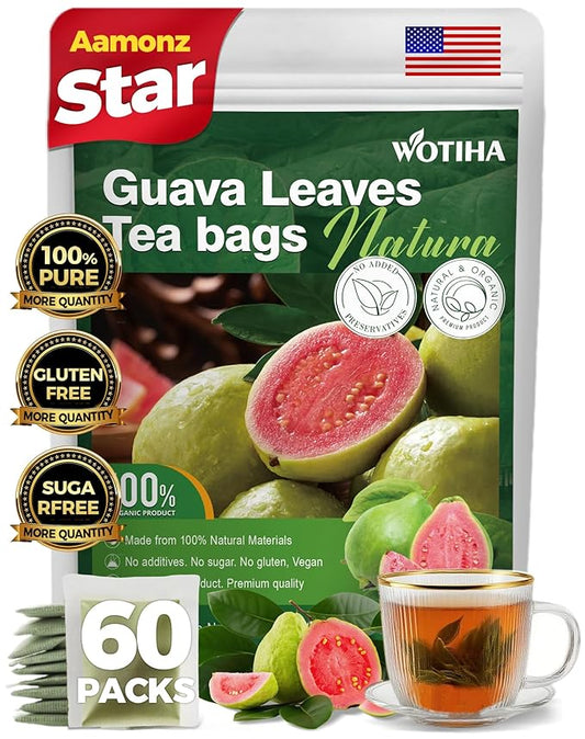 WOTIHA -Natural Guava Leaves Tea 120g. 60 Herbal Tea bags.100% Sourced from Natural Premium Origins.Non-GMO • Additive-Free • Caffeine-Freea