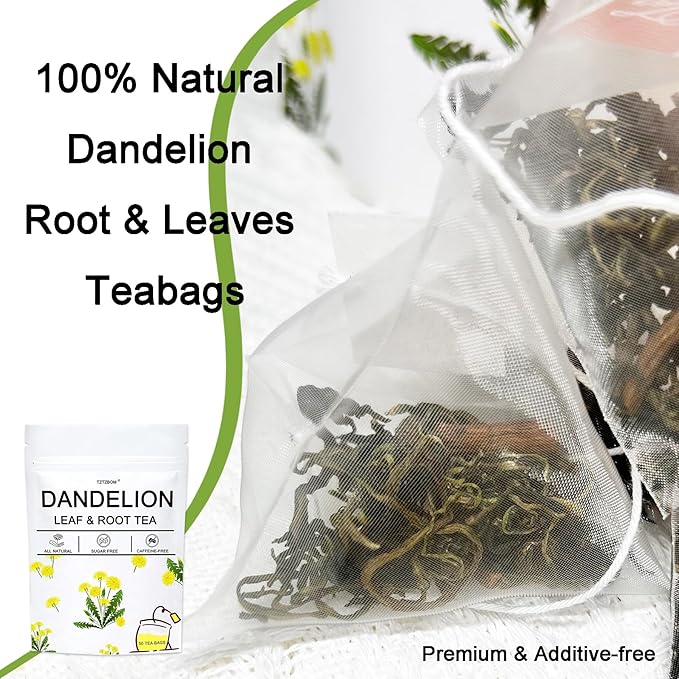 Dandelion Leaf & Root Tea Bags, 100% Natural Herbal Tea for Liver Support & Kidney Health, Caffeine-Free, Detox Herbal Tea Support Digestion & Boost Immune System (1 Pack/50 Bags)