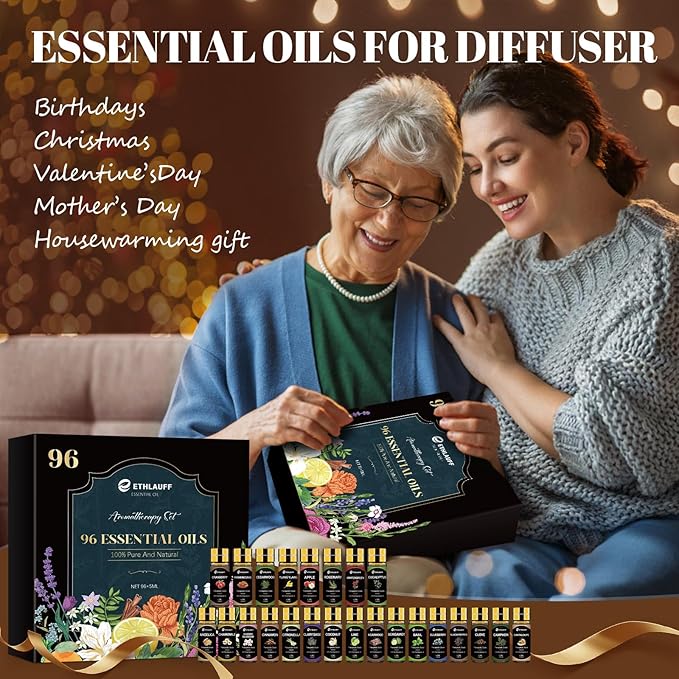 Essential Oil Set - Essential Oils - Pure Essential Oils - Perfect for Diffuser, Massage, Soap, Candle, Bath Bombs Making, Skin & Hair Care, 96x5ml(0.17fl.oz)