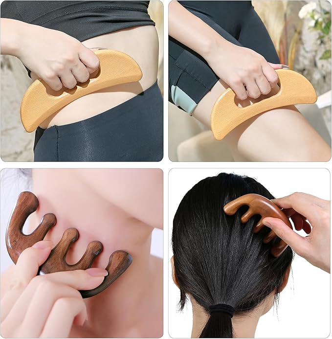 7-in-1 Wood Therapy Massage Tools Lymphatic Drainage Massager for Muscle Pain Relief | Maderoterapia Kit Body Sculpting Tools for Anti-Cellulite, Body Shaping