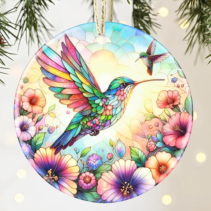 Hummingbird Ceramic Christmas Ornament, 3.5 Inch Hanging Decor for Christmas Tree, Gift Exchange Present