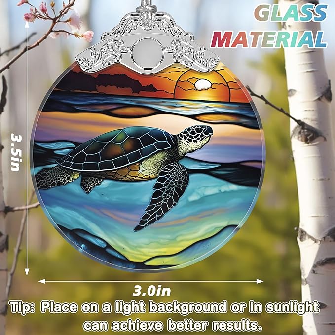Christmas Stained Glass Sea Turtle Ornament - Holiday Home Decor - Tree Decoration - Gift Exchange Ideas