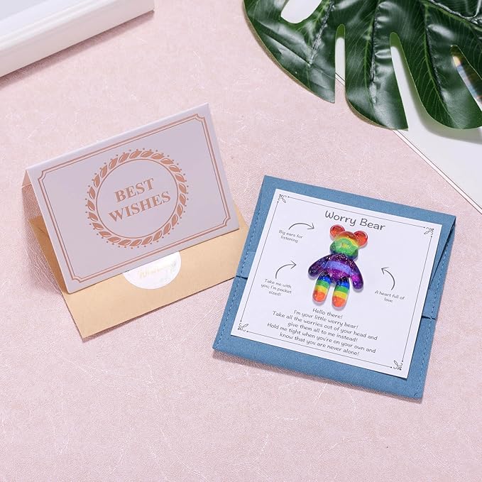 Pocket Bear Hug, Anxiety Relief Gifts for Men Women, Mental Health Positivity Gift for Anxious Friend, Autism Fidget Gift, Thoughtful Gifts for School Anxiety, Rainbow