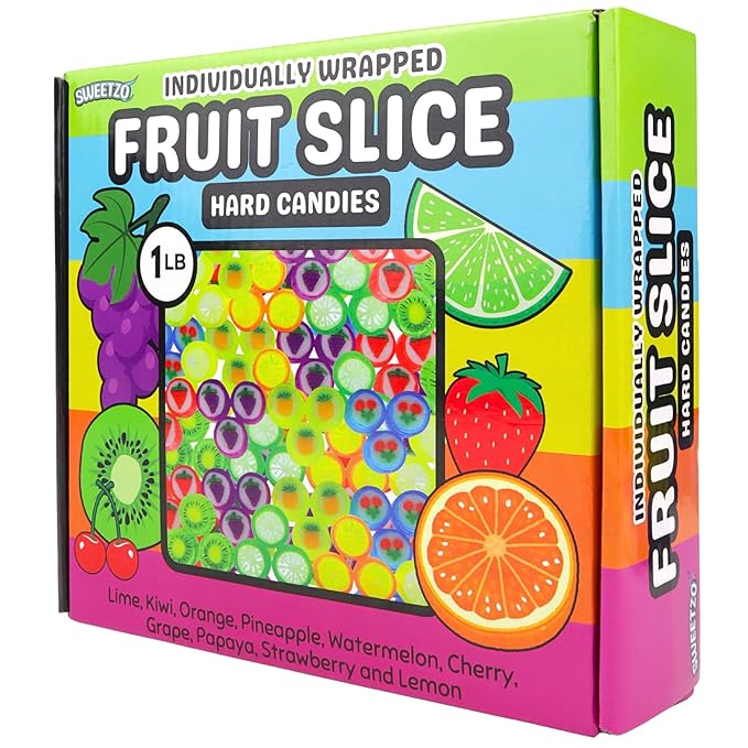 Fruit Slice Candy 1 Lb Individually Wrapped Old Fashioned Treats, 10 Assorted Flavors, Approximately 110 Pieces