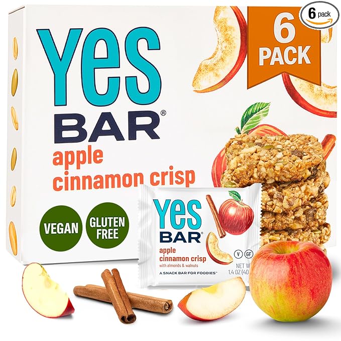 The YES Bar Apple Cinnamon Crisp – Plant Based Protein, Decadent Snack Bar – Vegan, Paleo, Gluten Free, Dairy Free, Low Sugar, Healthy Snack, Breakfast, Low Carb, Keto Friendly (Pack of 6)