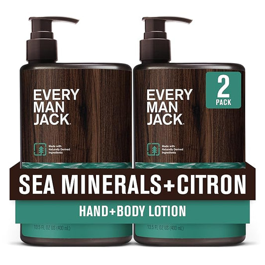 Every Man Jack Mens Sea Minerals + Citron Hand & Body Lotion for All Skin Types - Dermatologist Tested & Hypoallergenic - Nourish Skin with Lightweight Fast Absorbing Lotion - 13.5oz 2 Bottles