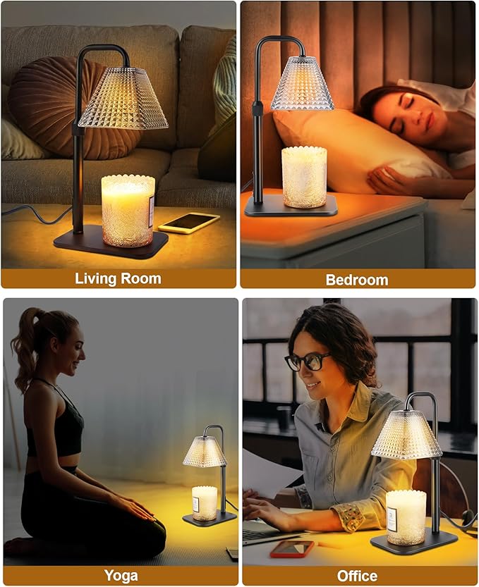 Candle Warmer Lamp with Timer Dimmer - Birthday Gifts for Women Mom House Warming Gift New Home Room Decor, Adjustable Height Wax Melt Warmer Lamp for Scented Jar Candles with 2 Bulbs (Gold)