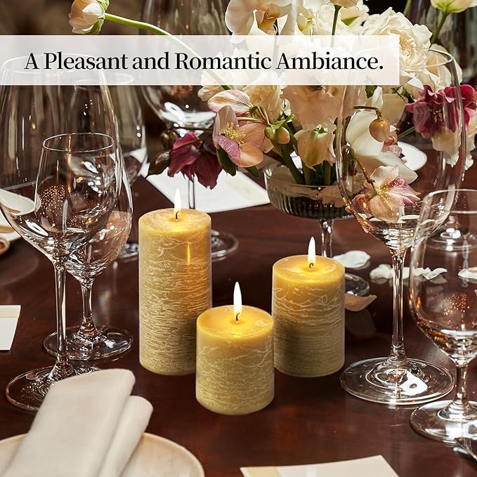 KONNI Wax Yellow Pillar Candles Set of 3, 3"x 3" Unscented Pillar Candles Bulk, 30 Hours Long Burning Candles, Smokeless&Dripless Large Round Candle for Wedding, Home Decoration, Parties, Spas, Dinner