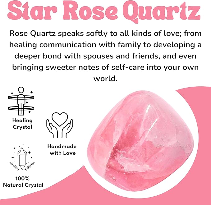 Amazing Gemstone Star Rose Quartz Crystals and Healing Stones Tumbled - 1000+ Carats Star Rose Quartz Stone, Healing Stones for Energy Balance, Stress Relief - Polished Gems Rocks