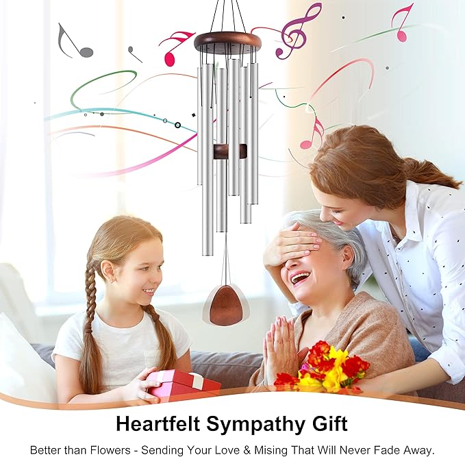 Large Aluminium Wind Chimes 37 Inches to Create a Zen Atmosphere Suitable for Outdoor, Garden, Patio Decoration Classic Chimes with Wind Catcher Suitable as A Gift for Unisex Silver 2 Pack