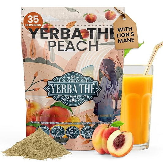Ancient Diosa - Yerba Mate Tea Powder 350g, 35-Servings - Peach Flavor Clean Energy Drink Superfood - Support Gut Health with Probiotics and Prebiotics, Reduce Brain Fog, Relaxation and Focus Blend