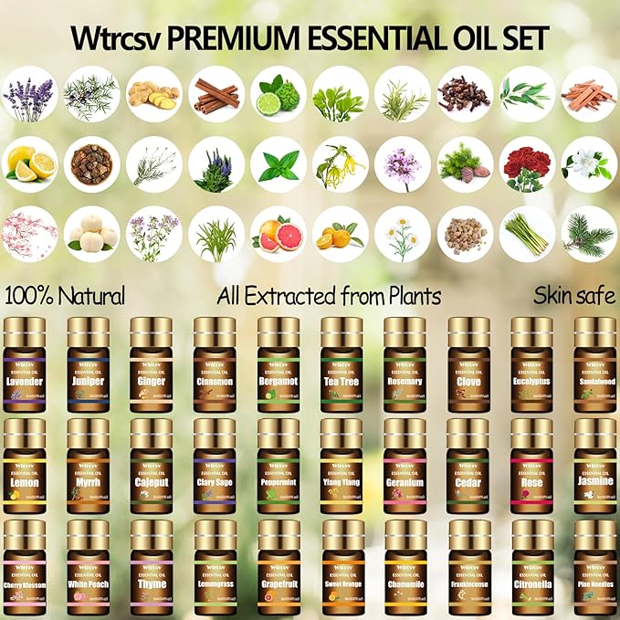 Essential Oils Set-Essential Oils-Perfect for Diffuser, Humidifier,Aromatherapy, Massage,Soap Making,Skin & Hair Care,30x5 ml