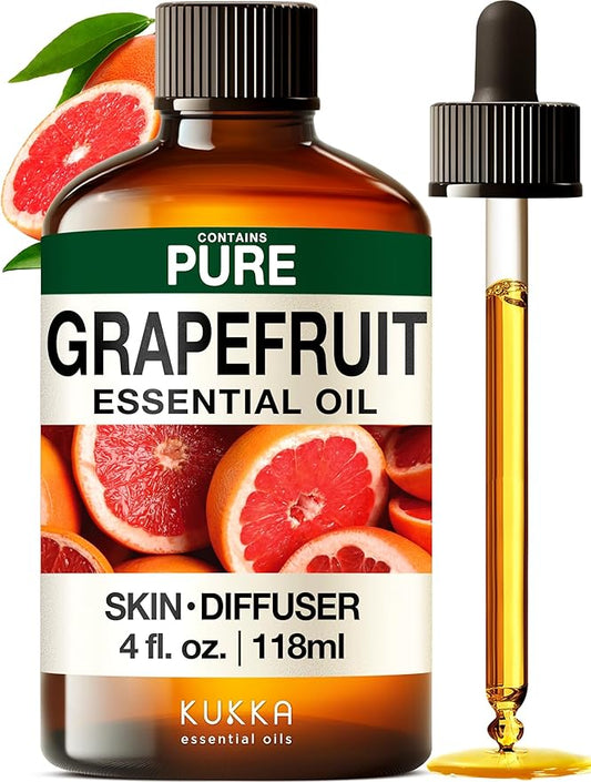 KUKKA Grapefruit Essential Oils - 4 Fl Oz - for Hair, Skin, Diffuser, Aromatherapy & DIY Soap Making Scent