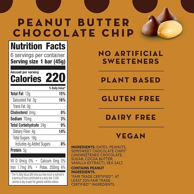 Larabar Peanut Butter Chocolate Chip, Fruit and Nut Bars, Gluten Free and Vegan, 9.6 oz, 6 Ct