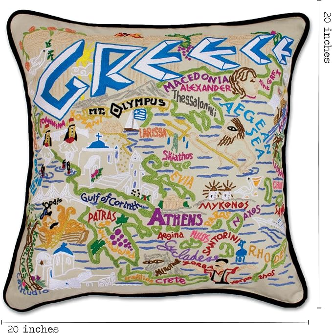 Catstudio Greece Embroidered Decorative Throw Pillow