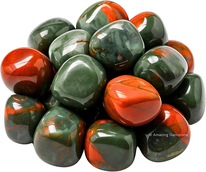 Amazing Gemstone African Bloodstone Crystals and Healing Stones Tumbled - 1 oz African Bloodstone Stone, Healing Stones for Energy Balance, Premium Polished Gems Rocks for Meditation and Wellness