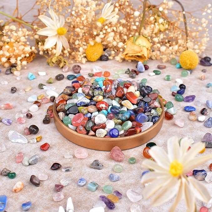 Polished Healing Crystal Chips & Stones Set – 36 Different Natural Gemstone Types, 2.5 lbs of 0.3" Tumbled Decorative Rocks for Chakra, Meditation, Reiki, Energy Work, Crafts, Gifts