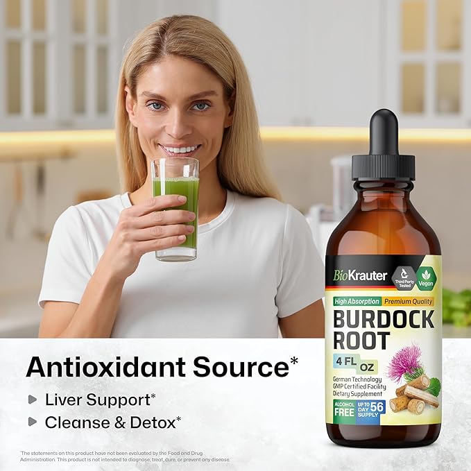 BIO KRAUTER Burdock Root Tincture - Antioxidant Support Liquid Supplement - Burdock Root Extract - Alcohol and Sugar Free - Vegan Drops 4 Fl.Oz.