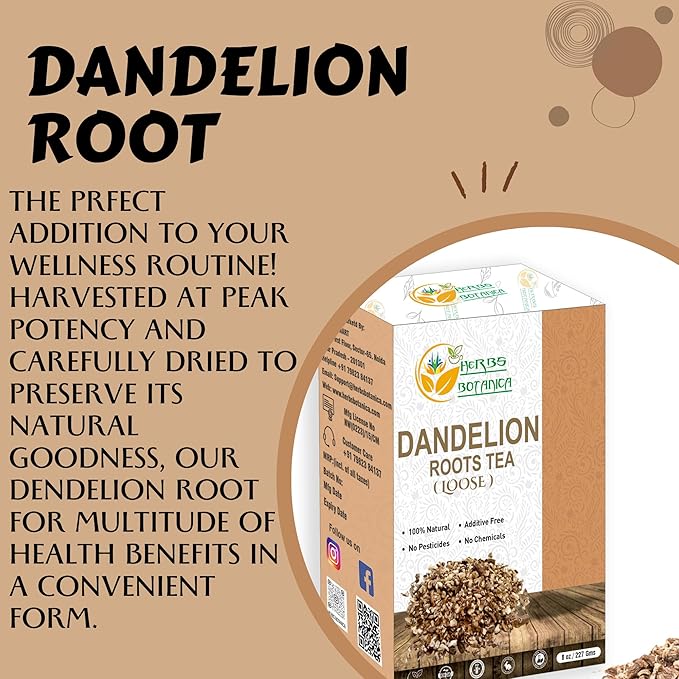 Herbs Botanica Dandelion Root Tea Natural Loose Tea Natural Dried Caffeine-Free Natural Dandelion Root cut Supports Kidney Function and Healthy Digestion, Caffeine Free 8 oz