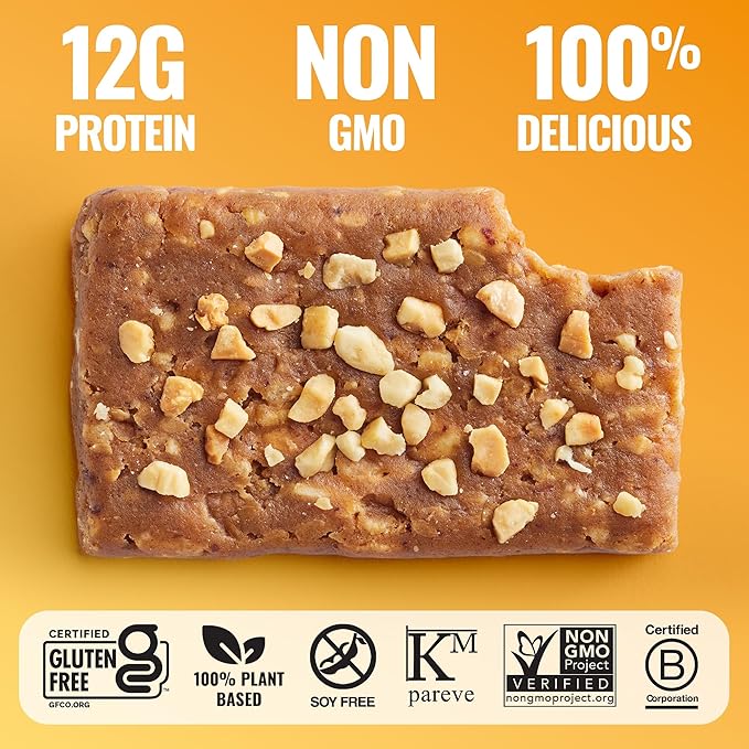 The GFB Peanut Butter Protein Bars - Gluten Free, Plant Based, Non GMO, Sustainably Made – Ridiculously Tasty, Healthy, Vegan, Nutrition Snack Protein Bars, 2.05 oz (12 Count)