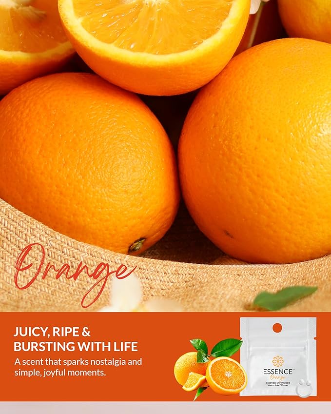 Essence Wearable Aromatherapy Nasal Diffuser – Orange Essential Oil Nose Ring Silicone Inhaler for Stress & Mood Support - Made in USA & Travel-Friendly (3 Pack)