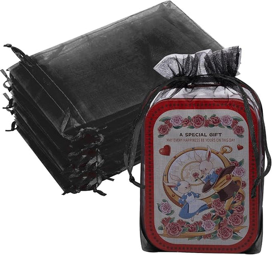 50 Pcs Organza Bags 6x9 Inch, Mesh Gift Bags Mesh Bag Drawstring Pouch Bag for Jewelry Candy Party Favor (Black)