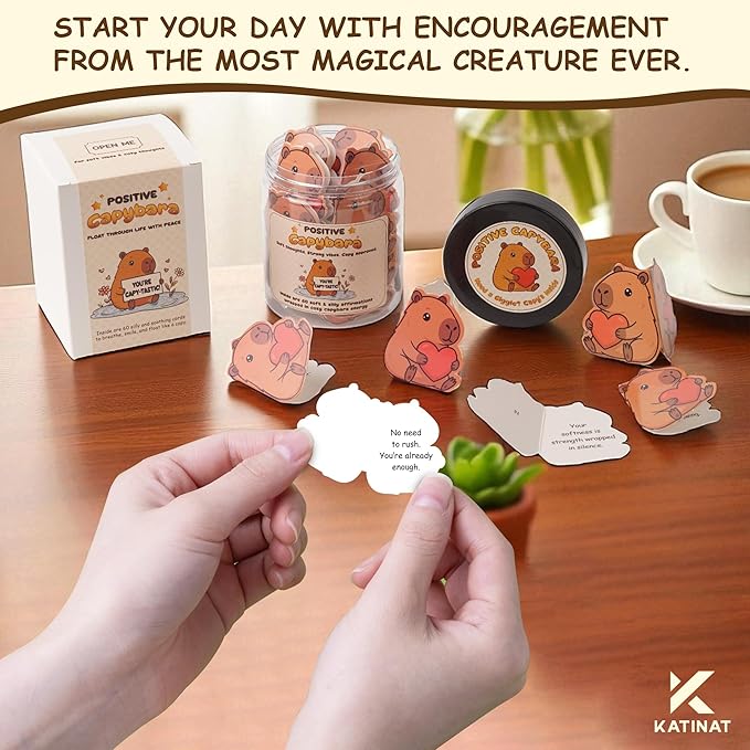 Positive Capybara Jar - 60 Positive Affirmation Cards For Women, Girls, Cards to Reduce Anxiety & Increase Relaxation, Capybara Gifts For Women, Kids, Teen Girl Gifts Trendy Stuff