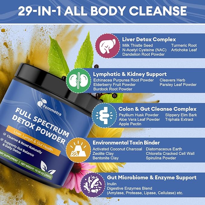 29-in-1 Full Body Detox Powder with Milk Thistle | Potent Earthy Taste from Natural Ingredients | Liver & Digestive Support Supplement | 30 Servings