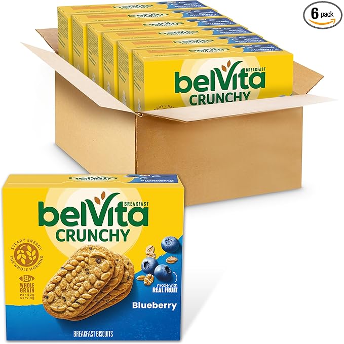 belVita Breakfast Bars Biscuits, Blueberry, 30 Total Packs, 6 Boxes (4 Biscuits Per Pack)