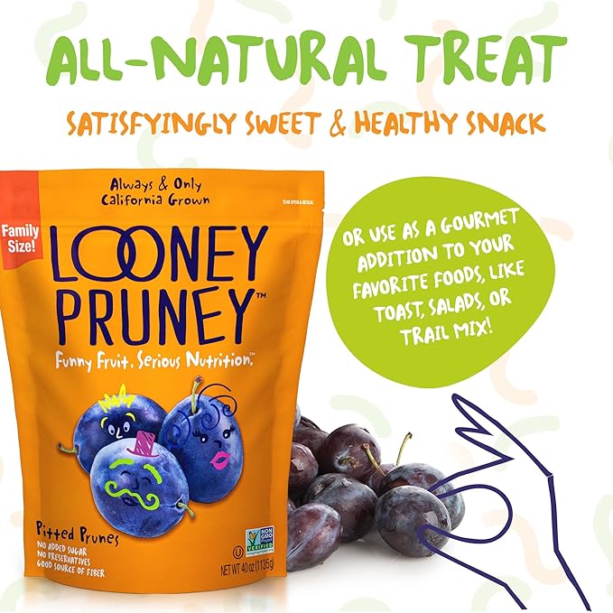 Looney Pruney Pitted Dried Prunes for the Family | Always California-Grown | Kosher | No Added Sugar & No Preservatives (40 oz)