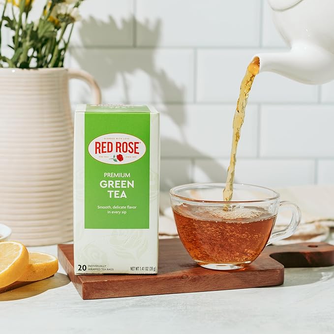 Red Rose Green Tea Naturally Flavored Rich in Antioxidants Zero Calories with 20 Individually Wrapped Tea Bags Per Box (Pack of 6) Contains Caffeine Brew Hot