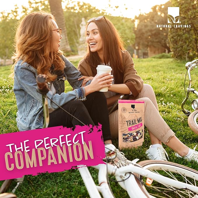 Natural Cravings 22oz Trail Mix Bulk Family Size Bag - Omega 3 Dried Fruit Mix & Assorted Nuts Mix with Dry Cranberries, Peanuts, Raisins & Walnuts - Gourmet Trailmix for School, Office, Outdoor Fun