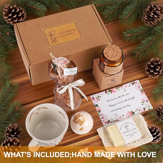 Get Well Soon Gift Baskets for Women, Recovery Care Package with Handmade Soy Candles & Coffee Mug, Inspirational Thinking of You Gift Sympathy Comfort Feel Better Gift After Surgery