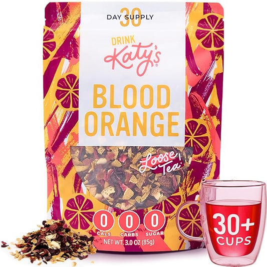 Katy's Blood Orange Loose Leaf Tea | Fruity & Citrusy Herbal Tea | Orange Peel & Hibiscus | Caffeine-Free & Hydrating Fruit Tea | 30+ Cups | Hot or Iced | Antioxidant-Rich | Woman-Owned | 3oz Pouch