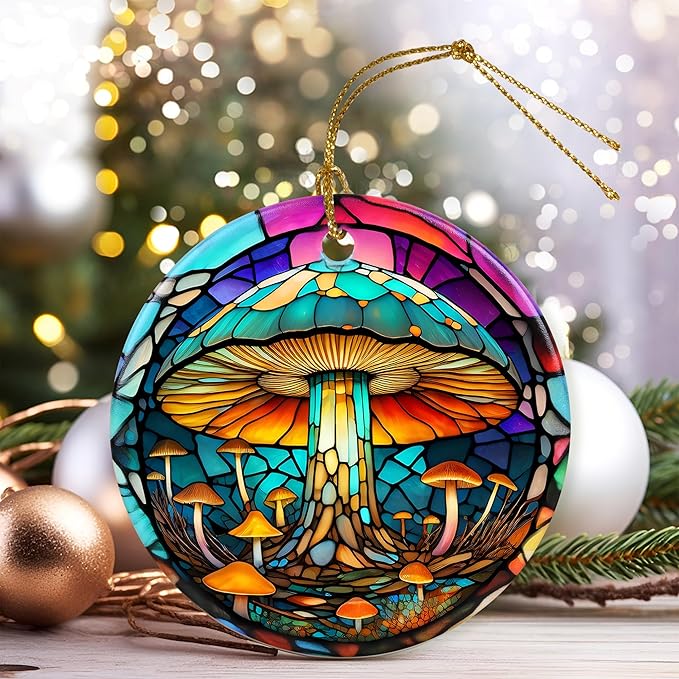 Colorful Ceramic Mushroom Christmas Ornament, Mushroom Lovers Gift, Christmas Decor - Pattern B