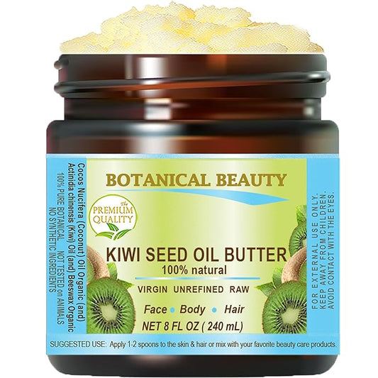 Botanical Beauty KIWI SEED OIL BUTTER RAW VIRGIN UNREFINED Cold Pressed for Face, Body, Hair, Nails, Skin, Hands, Rich in vitamin E, Vitamin C (8 Fl Oz)