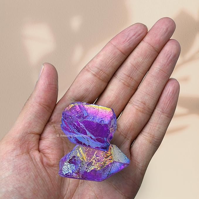 Amazing Gemstone 2 Pieces Amethyst Aura Quartz Raw Crystals and Healing Stones, Natural Rocks for Meditation and DIY Raw Stones and Crystals